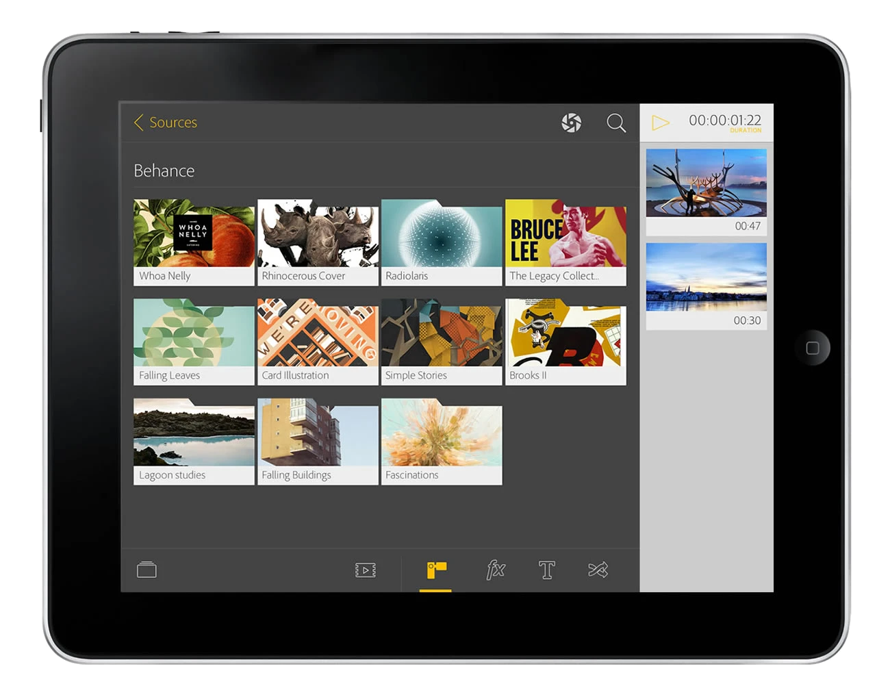 Adobe tablet video-editing app on iPad