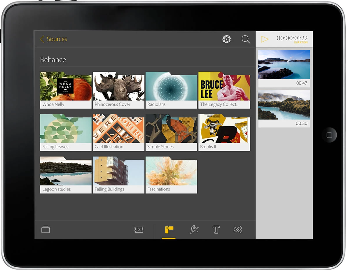 Adobe tablet video-editing app on iPad