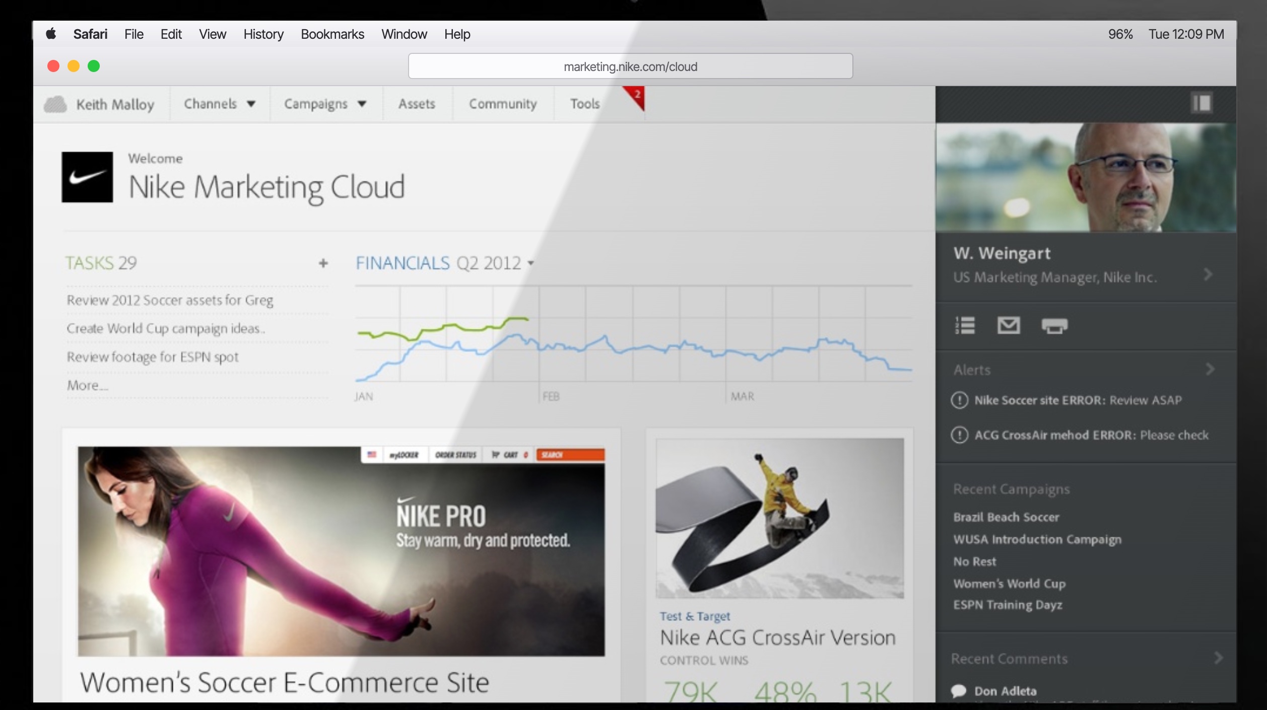 Adobe Marketing Cloud — the Nike Marketing Cloud dashboard