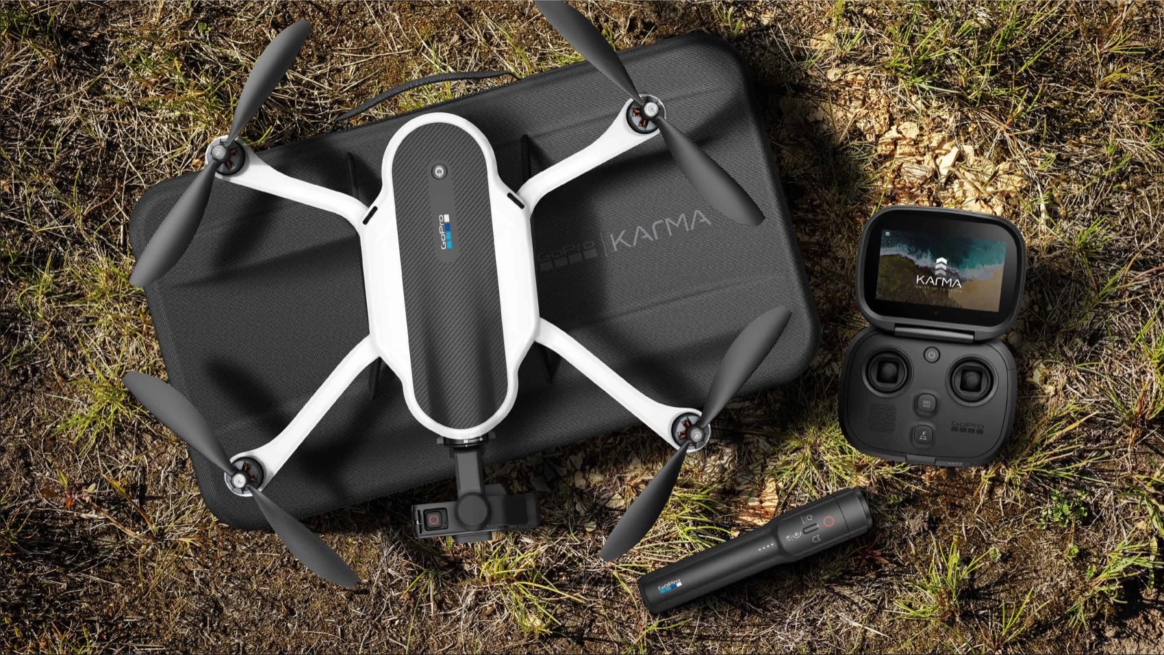 GoPro Karma drone kit with its controller's on-device interface